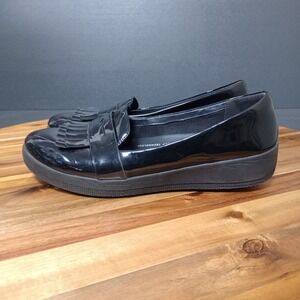 Fitflop Fringey Sneakerloafer Patent Leather Black 8.5 Loafers Shoes Slip On